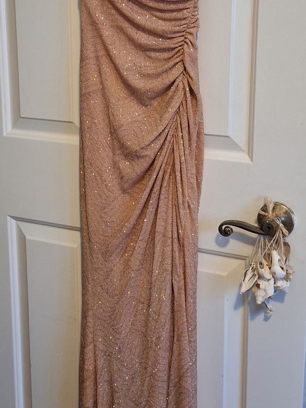 Windsor Sparkle Ruched Strappy Midi Dress in Rose Gold - Picture 2 of 10